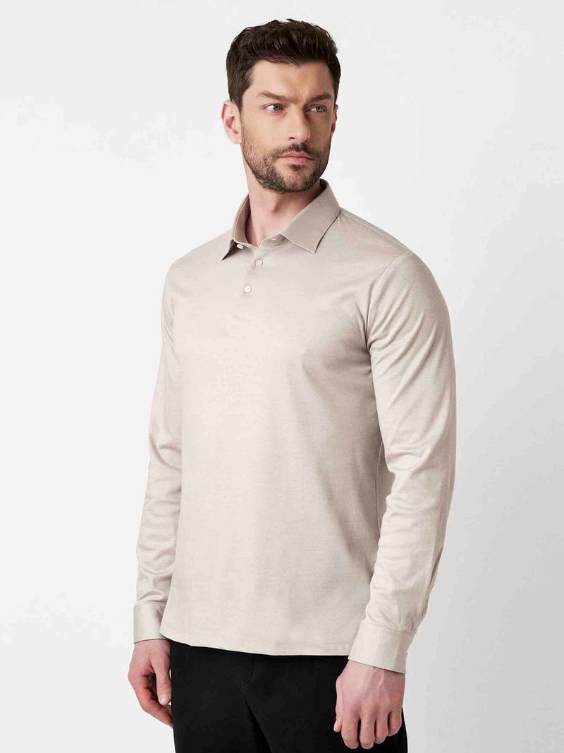 Desoto Longsleeve Poloshirt Essential Beige - Größe M günstig online kaufen