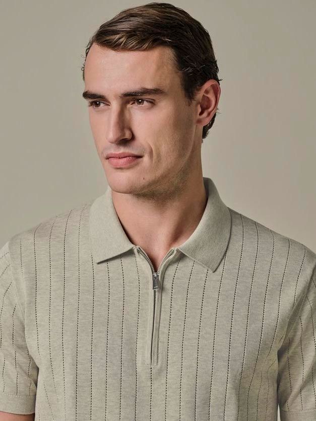 Profuomo Knitted Half Zip Poloshirt Dropneedle Beige - Größe S günstig online kaufen
