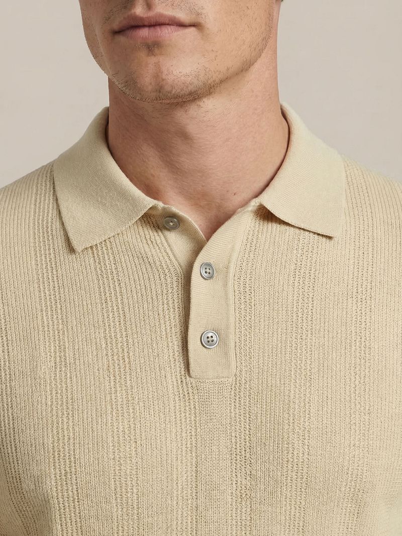 Suitable Knitted Jacquard Poloshirt Sand - Größe L günstig online kaufen