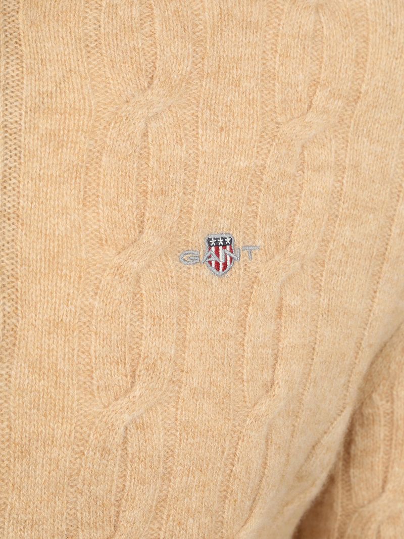 Gant Halfzip Lammwollpullover Cable Beige - Größe XL günstig online kaufen