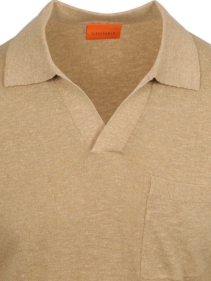 Suitable Longsleeve Knitted Poloshirt Riva Pocket Sand - Größe S günstig online kaufen