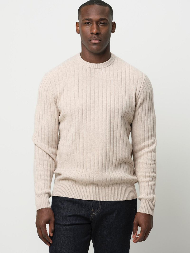 Profuomo Pullover Rib Wool Blend Sand - Größe L günstig online kaufen