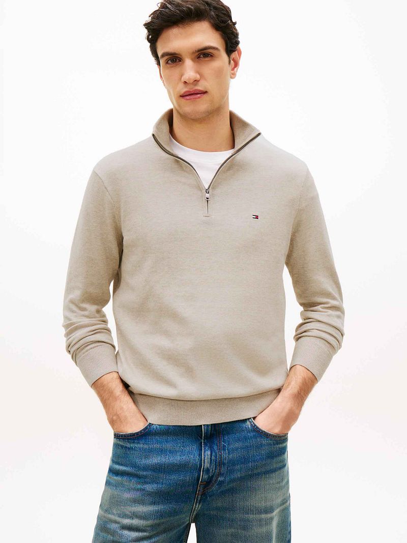 Tommy Hilfiger Half Zip Pullover Essential Greige - Größe M günstig online kaufen