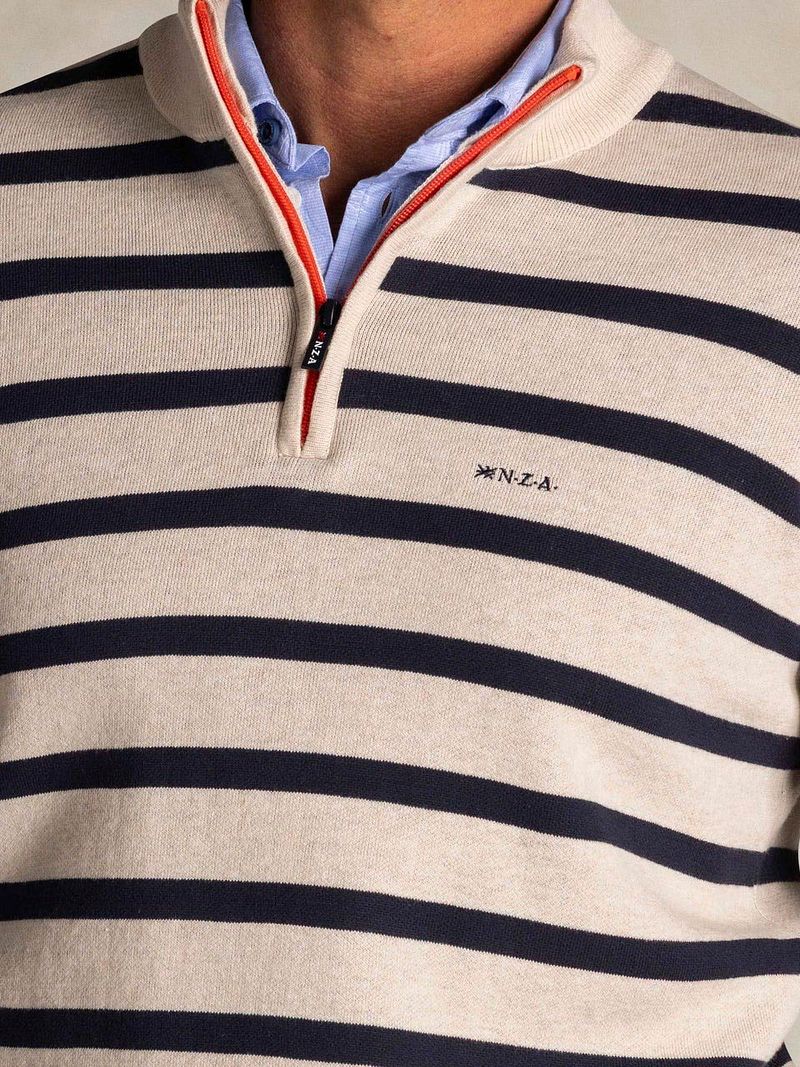 NZA Half Zip Pullover Wanake Stripe Ecru - Größe XXL günstig online kaufen