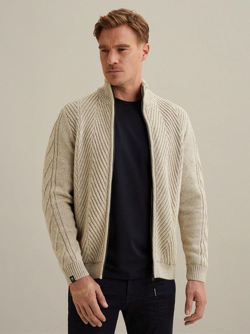 Vanguard Strickjacke Structure Wool Blend Beige - Größe XXL günstig online kaufen