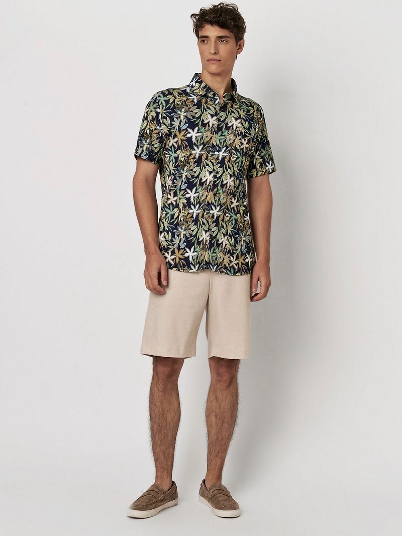 Desoto Short Sleeve Jersey Hemd Botanic Print Navy  - Größe L günstig online kaufen