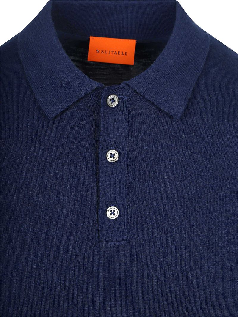 Suitable Knitted Poloshirt Cotton Linen Navy - Größe XXL günstig online kaufen