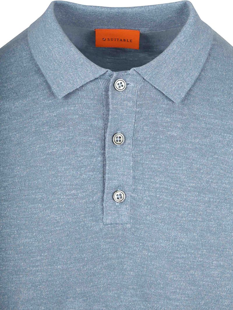 Suitable Knitted Poloshirt Cotton Linen Blau - Größe S günstig online kaufen