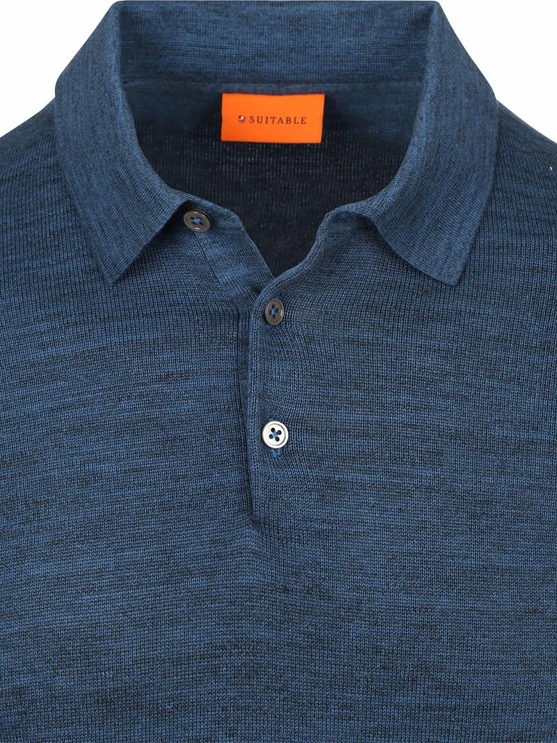Suitable Longsleeve Poloshirt Flat Knit Blau - Größe M günstig online kaufen