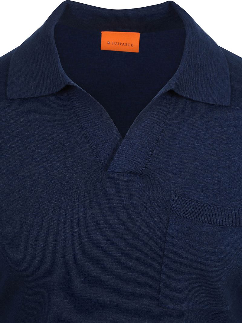 Suitable Longsleeve Knitted Poloshirt Riva Pocket Navy - Größe M günstig online kaufen