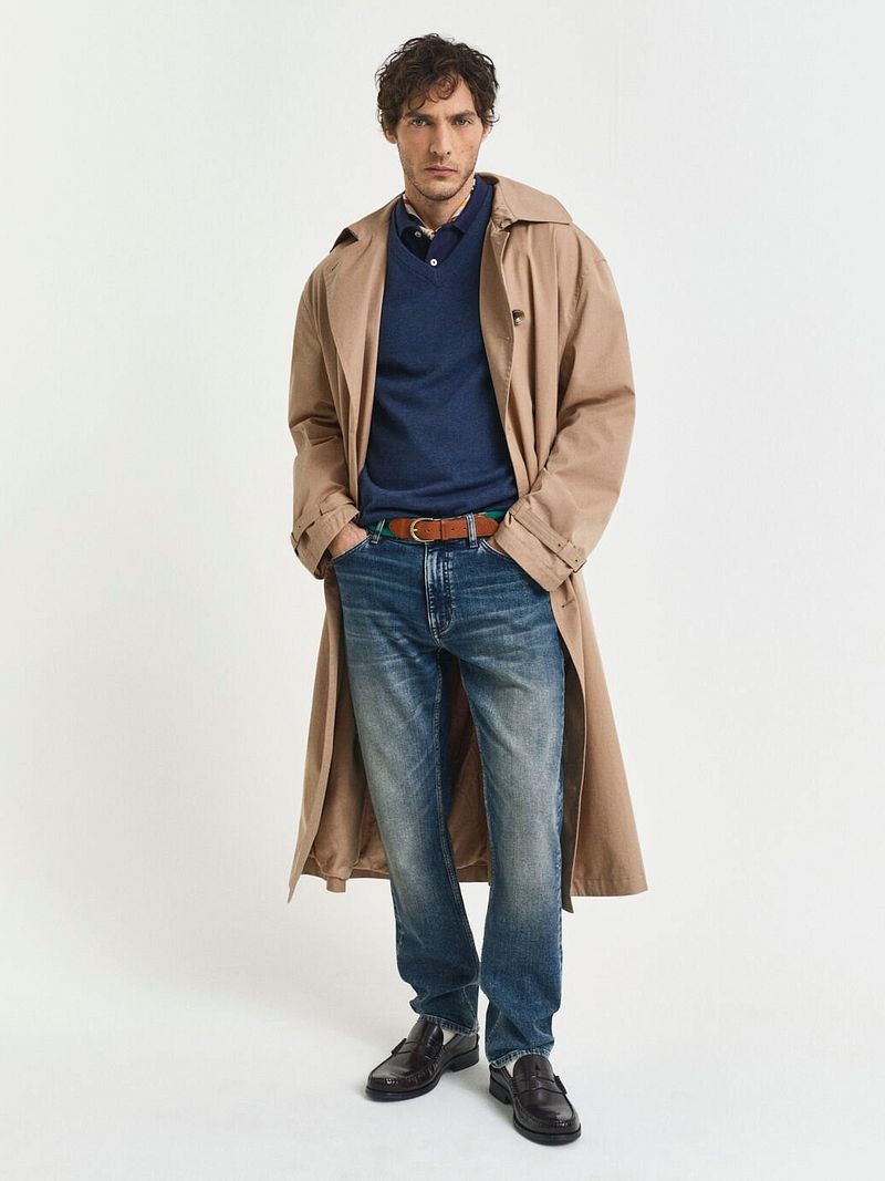 Gant Pullover V-Ausschnitt Jeans Blau - Größe L günstig online kaufen