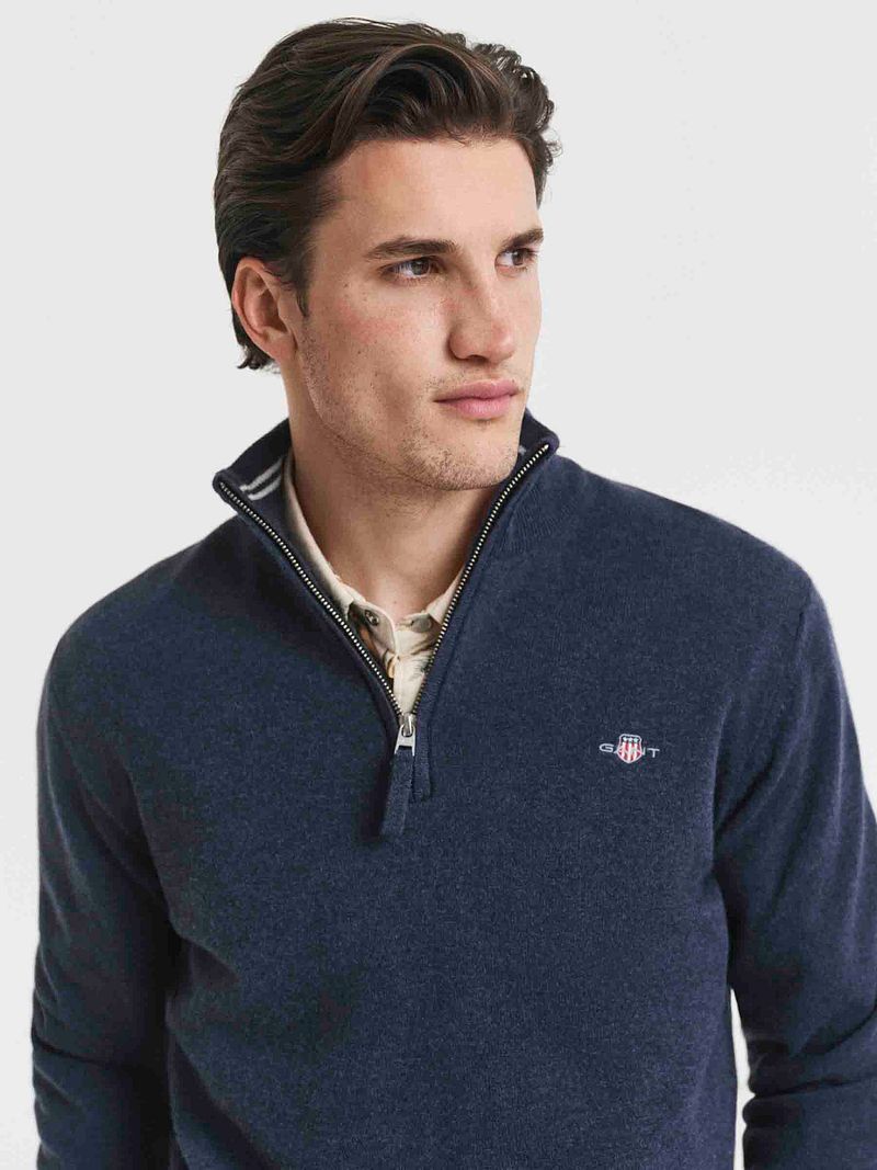 Gant Halfzip-Wollpullover Melange Blau - Größe 3XL günstig online kaufen