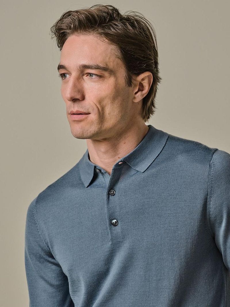 Profuomo Longsleeve Poloshirt Merinowolle Blau - Größe XXL günstig online kaufen