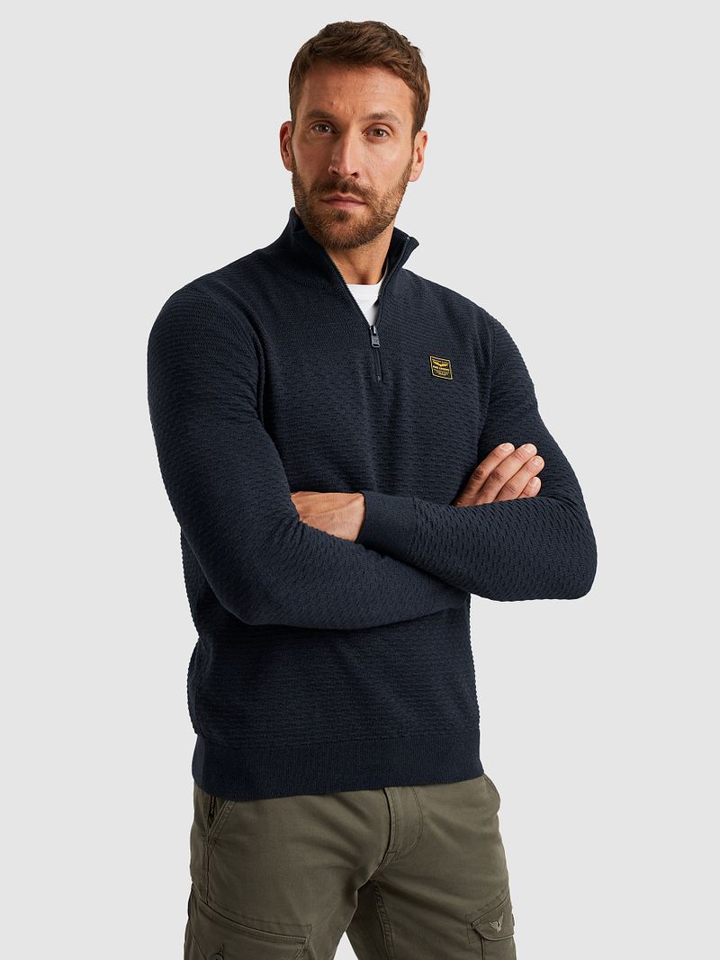 PME Legend Half Zip Structure Mouliné Sweater Navy - Größe M günstig online kaufen