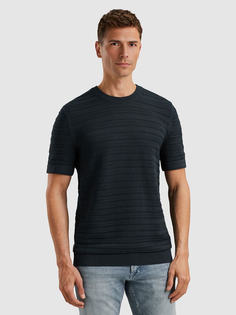 Cast Iron Knitted Jacquard T-shirt Navy - Größe XL günstig online kaufen