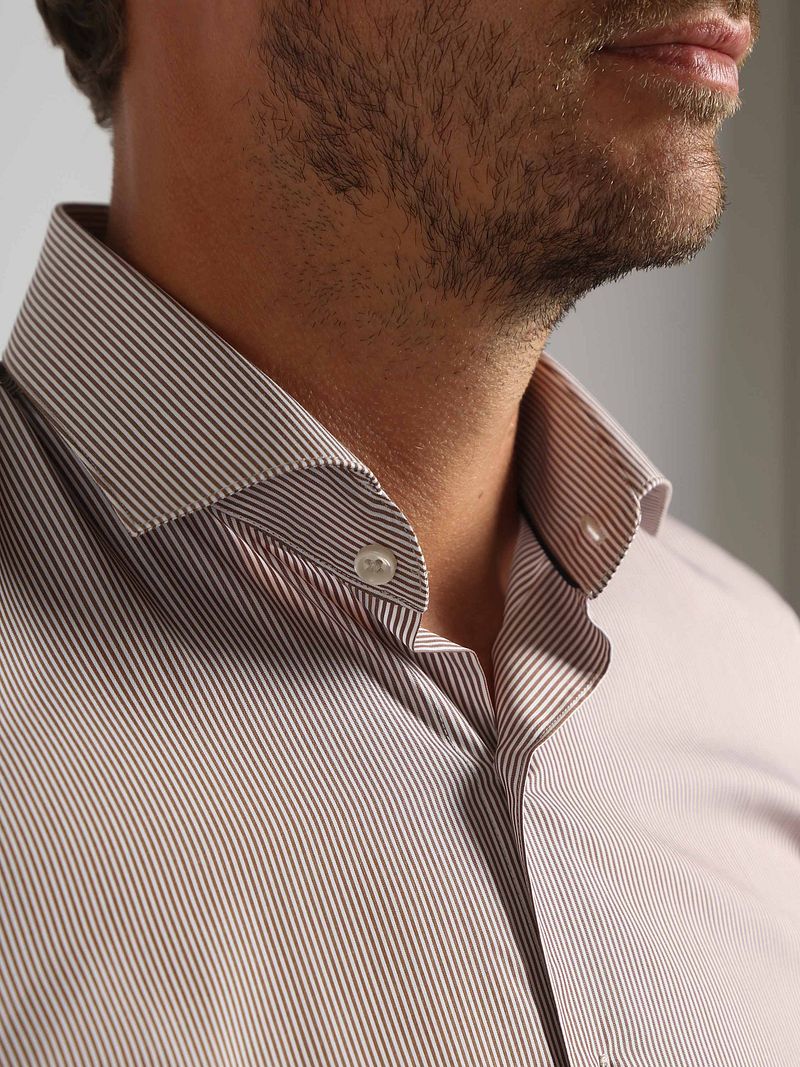 Suitable Twill Hemd Extra Long Sleeves Streifen Braun - Größe 39 günstig online kaufen