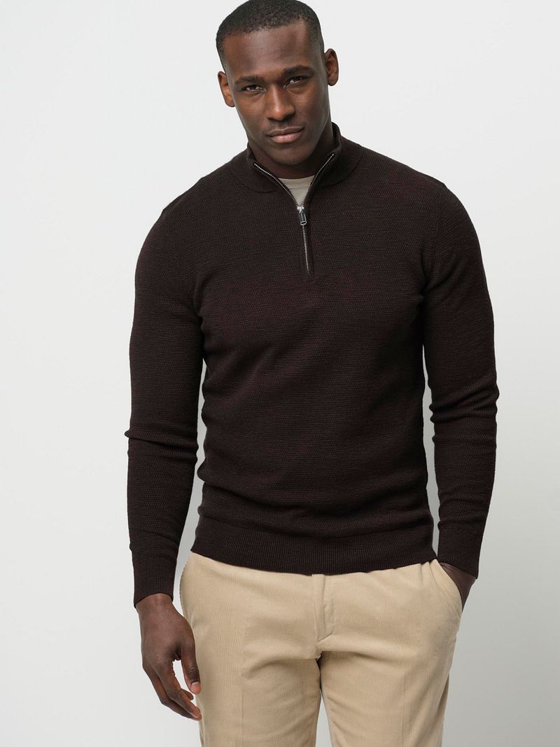 Profuomo Half Zip Pullover Structure Braun - Größe XL günstig online kaufen