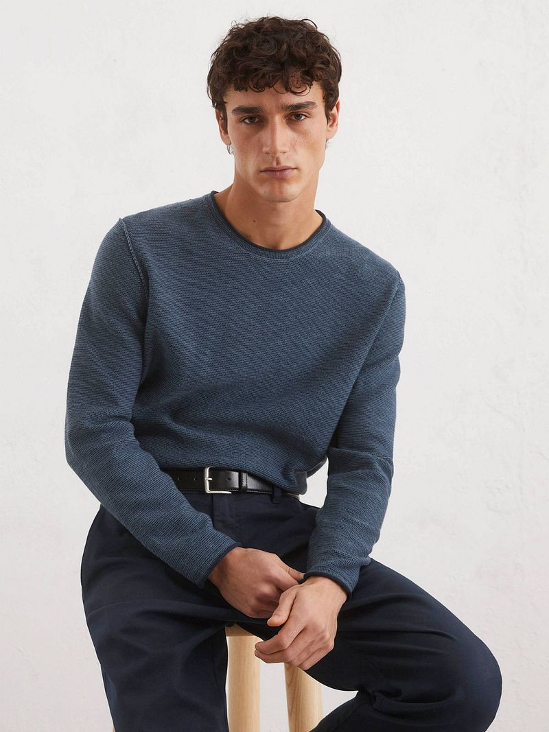 Marc O'Polo Pullover Crewneck Cotton/Linen Dark Blue - Größe XL günstig online kaufen