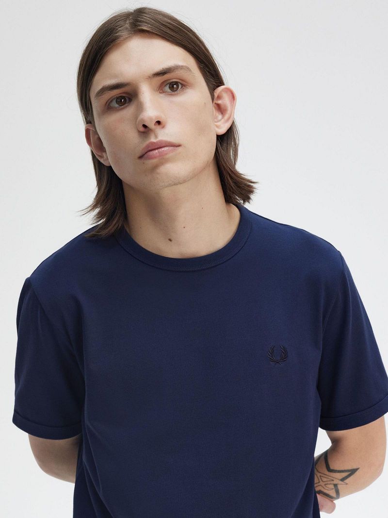 Fred Perry T-shirt Ringer Tennis Blue - Größe L günstig online kaufen
