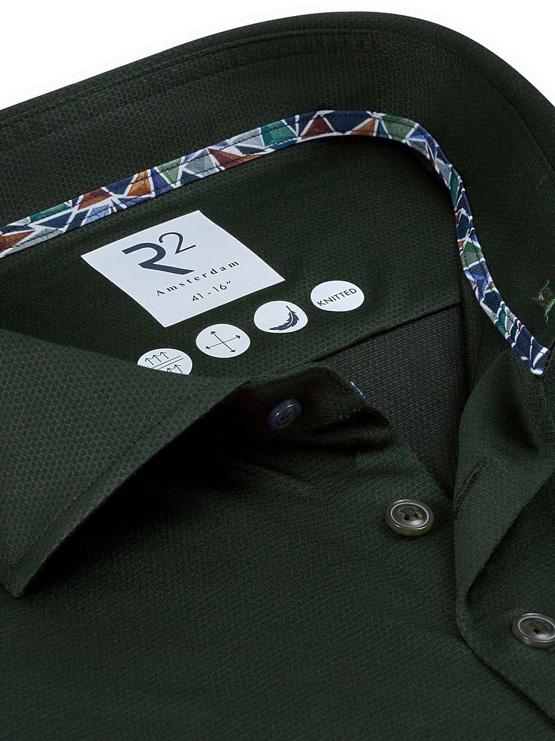 R2 Hemd Dobby Travel Shirt Dunkelgrün - Größe 42 günstig online kaufen