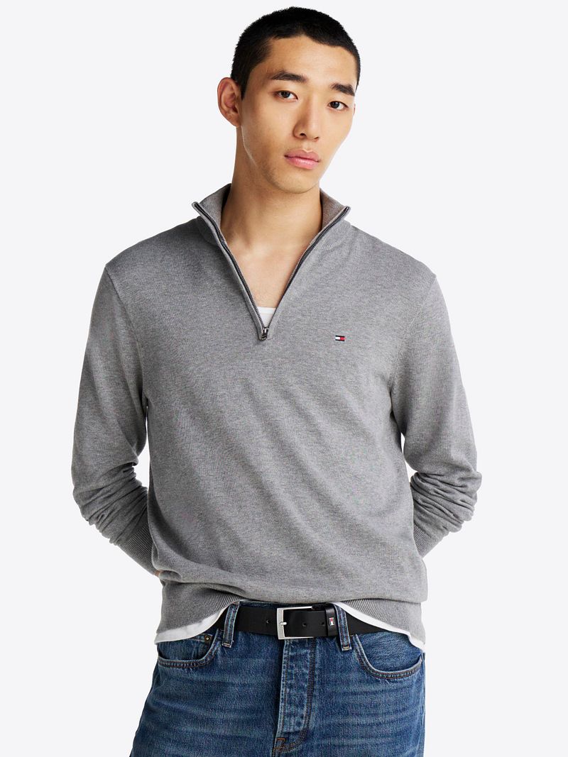 Tommy Hilfiger Half Zip Pullover Essential Grau - Größe S günstig online kaufen