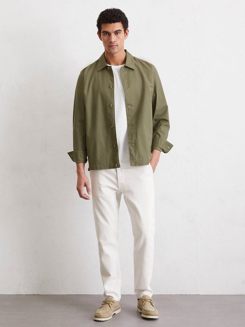 Marc O'Polo Hemdjacke Leinen Blend Olivgrün - Größe L günstig online kaufen