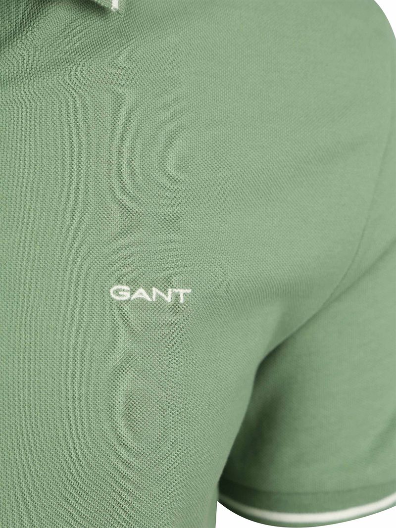 Gant Tipping Piqué Poloshirt Grün - Größe M günstig online kaufen