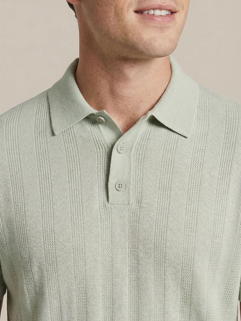 Suitable Knitted Jacquard Poloshirt Hellgrün - Größe XL günstig online kaufen