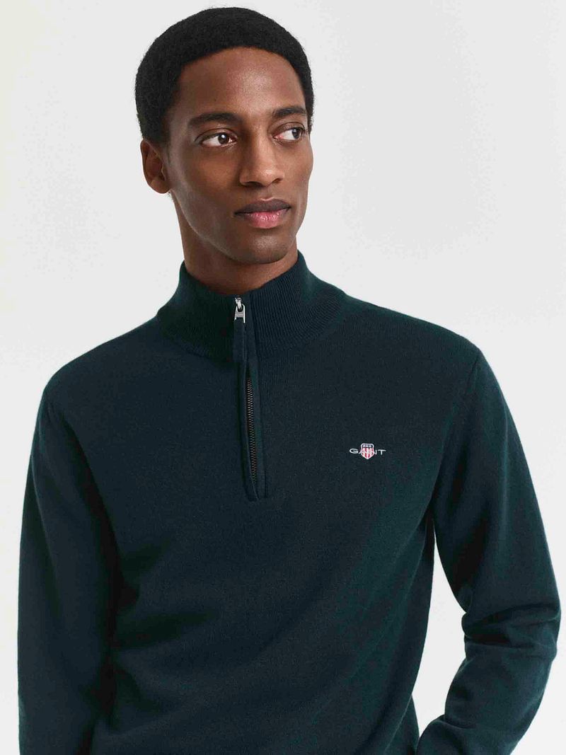 Gant Halfzip-Wollpullover mit Logo Grün - Größe M günstig online kaufen