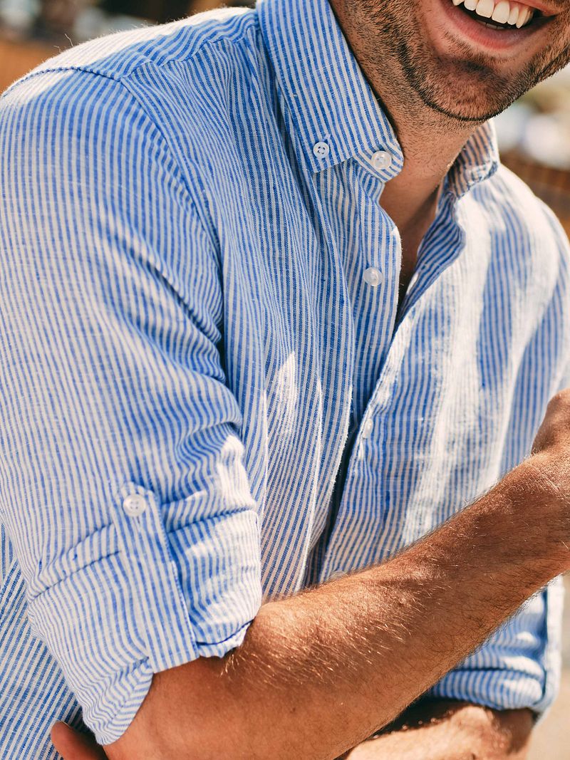 Steppin' Out Hemd Leinen Streifen Hellblau - Größe XXL günstig online kaufen