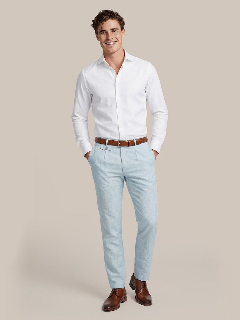 Suitable Chino Pico Pleat Cotton Linen Glencheck Hellblau - Größe 102 günstig online kaufen