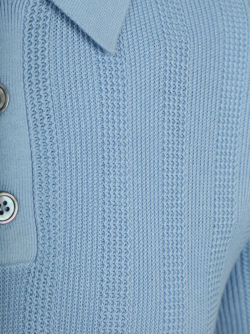 Suitable Knitted Jacquard Poloshirt Hellblau - Größe L günstig online kaufen