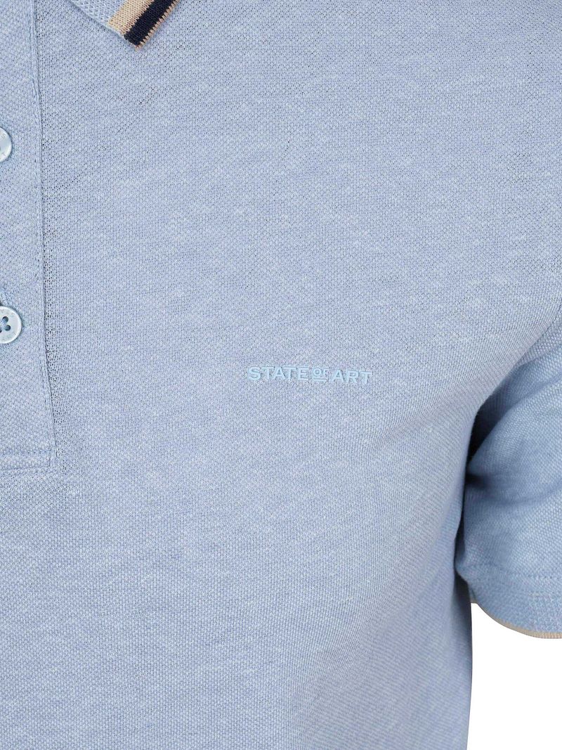 State of Art Poloshirt Tipping Cotton Linen Hellblau - Größe L günstig online kaufen