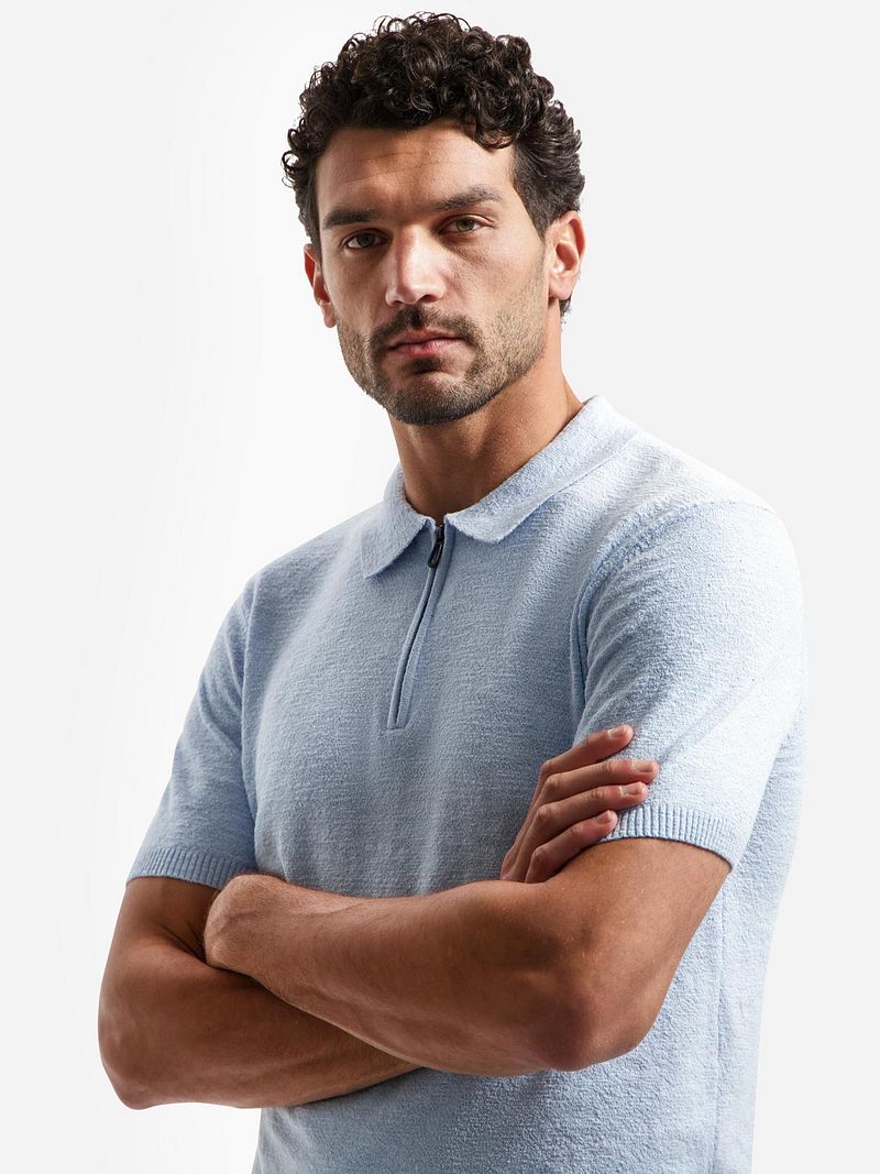 No Excess Half Zip Poloshirt Hellblau - Größe XXL günstig online kaufen