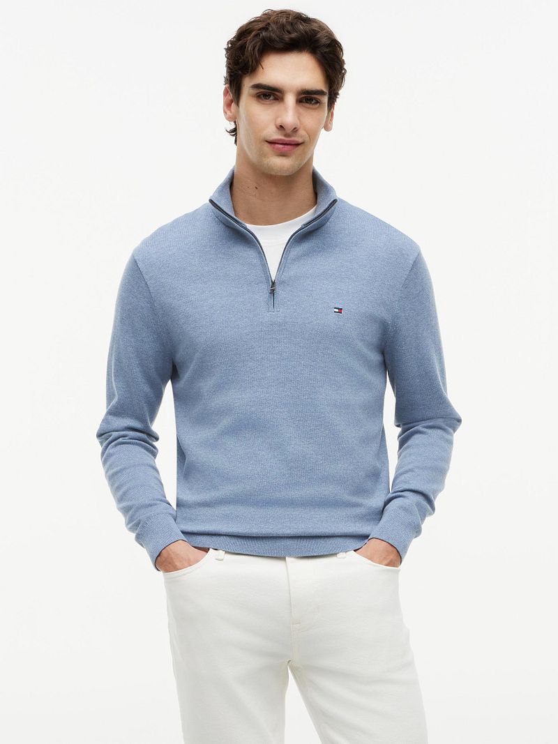 Tommy Hilfiger Half Zip Pullover Essential Hellblau - Größe XXL günstig online kaufen