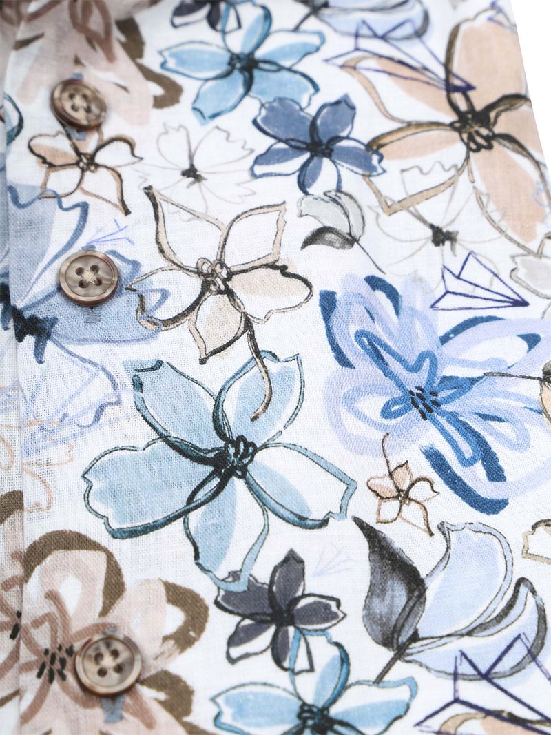 R2 Hemd Leinen Blend Flowers Blau Beige - Größe 3XL günstig online kaufen