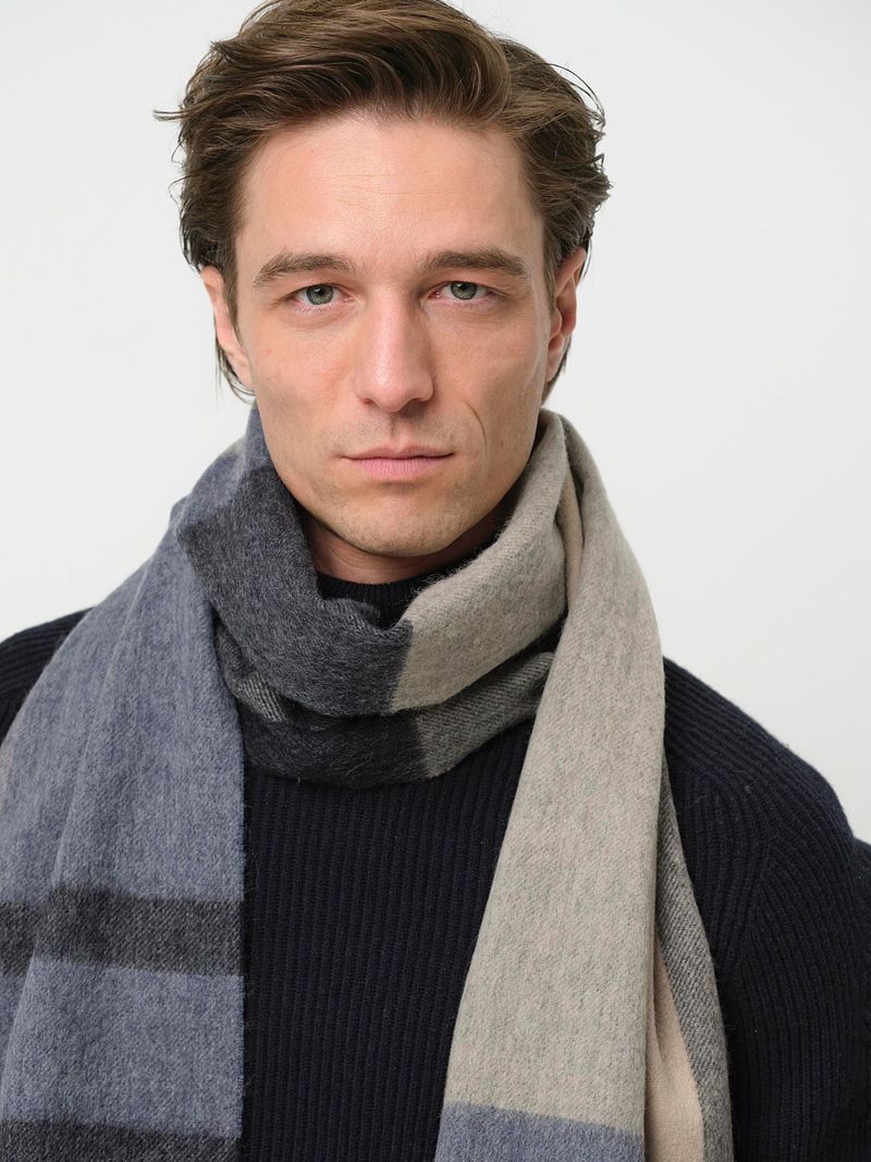 Profuomo Schal Wolle Colourblock Blau Grau Beige - günstig online kaufen