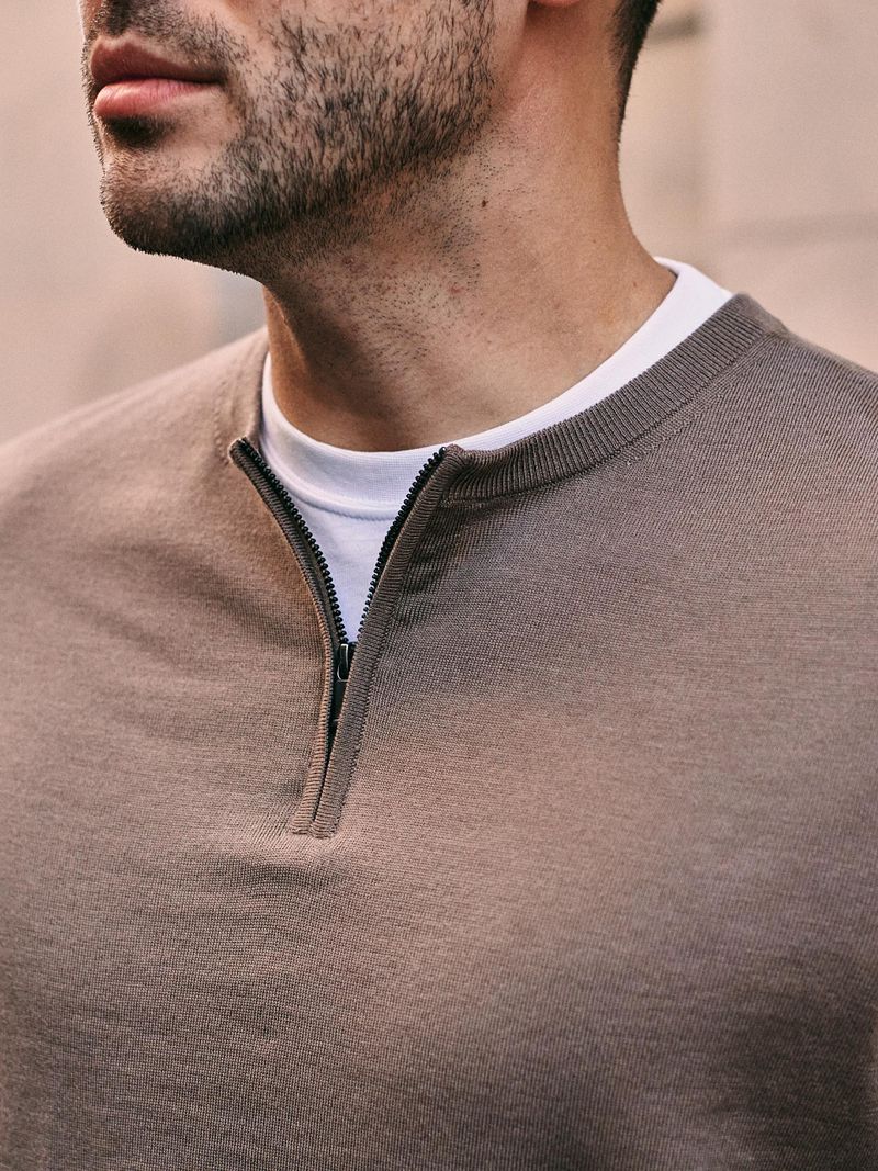 Suitable Crew Zip Merino Taupe - Größe S günstig online kaufen