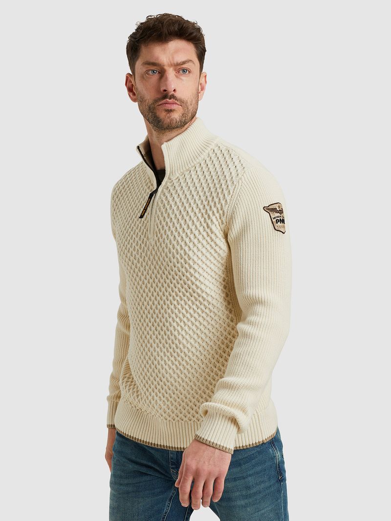 PME Legend Half Zip Structure Sweater Ecru - Größe XL günstig online kaufen