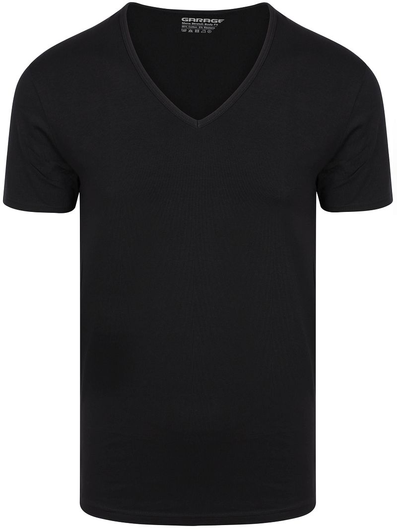 Garage Stretch Basic T-Shirt Schwarz Tiefer V-Hals - Größe S günstig online kaufen