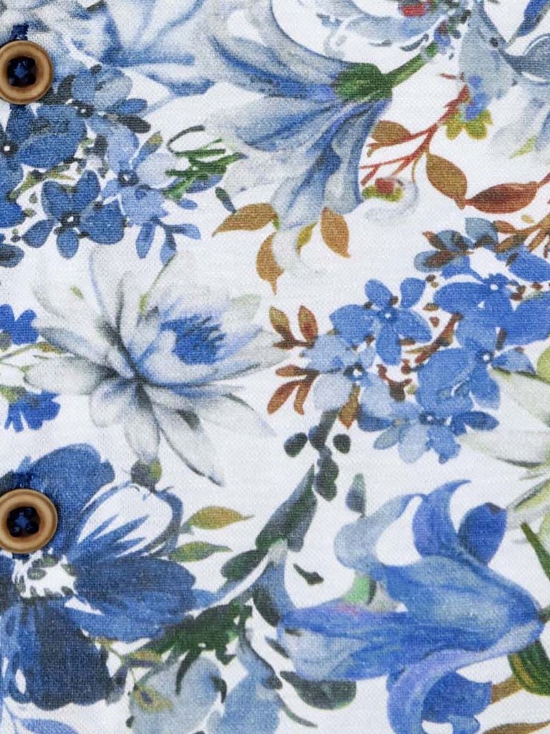 R2 Hemd Leinen Blend Blumenmuster Blau - Größe 43 günstig online kaufen