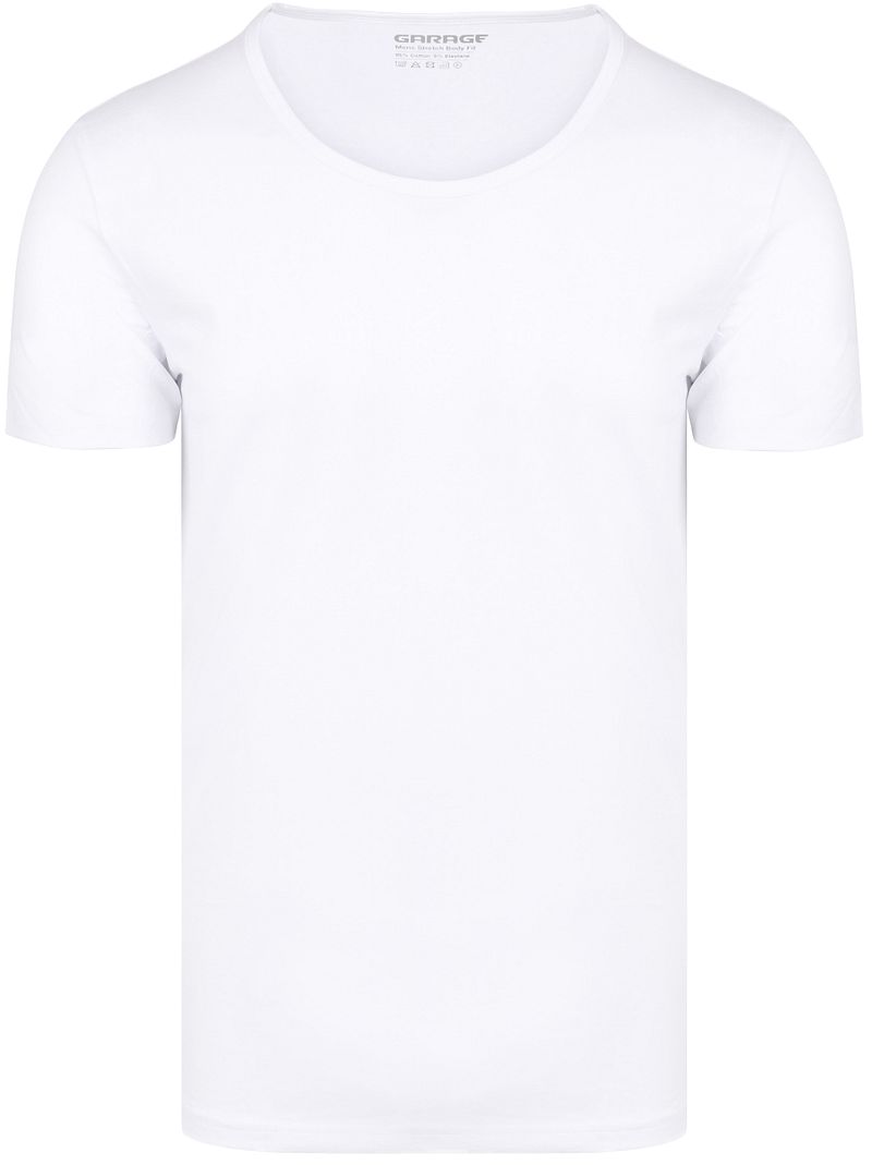 Garage Stretch Basic T-Shirt Weiss Tiefer Rundhals - Größe XXL