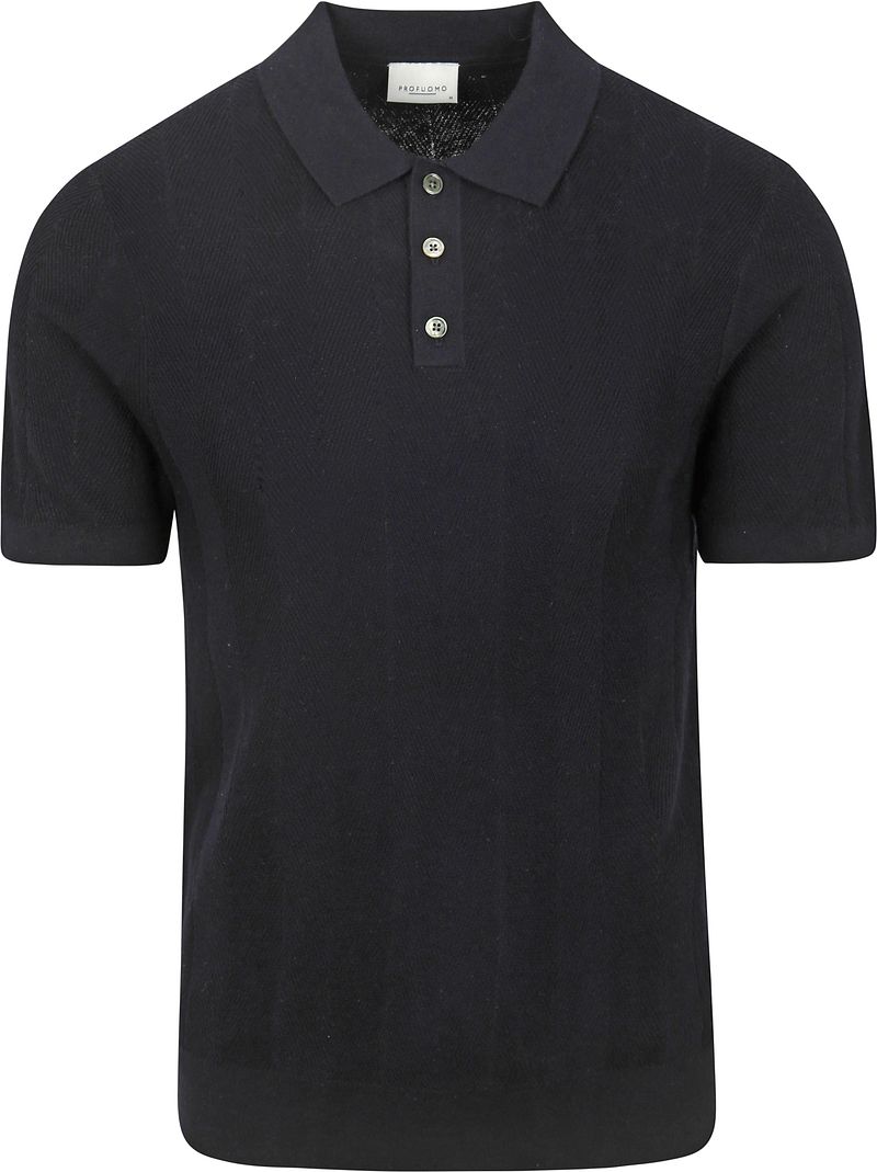 Profuomo Poloshirt Linen Blend Herringbone Navy