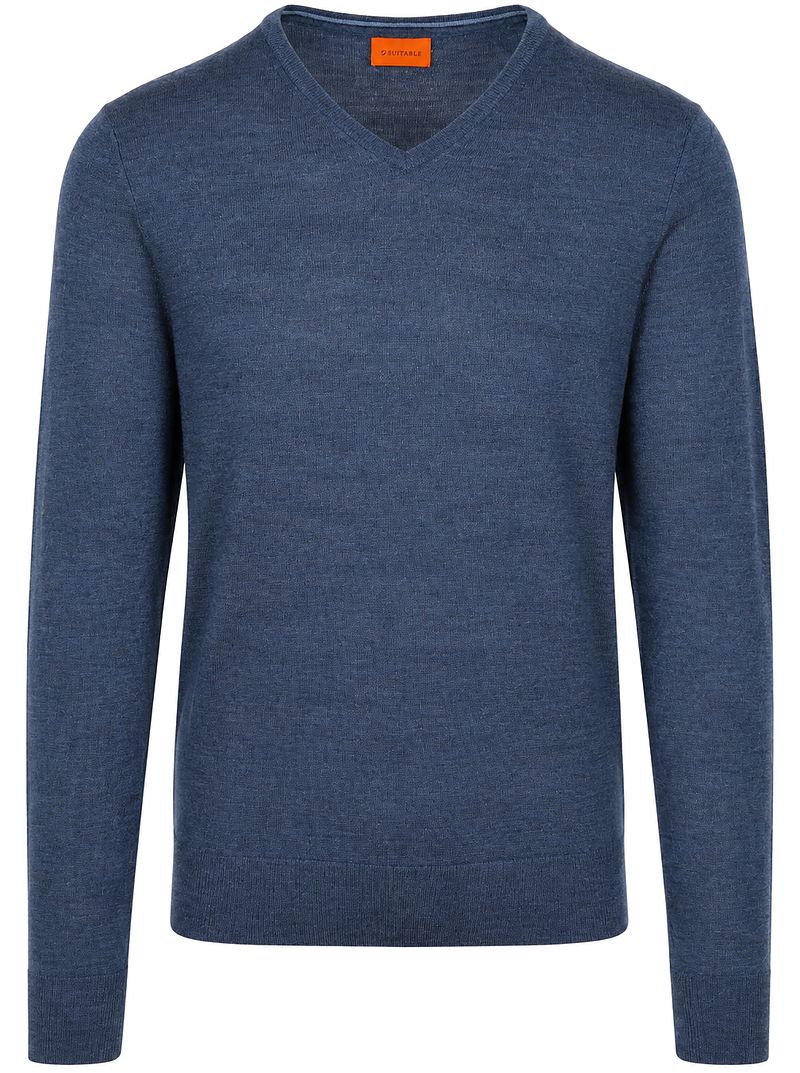 Suitable Merino Pullover V-Hals Denim Blauw