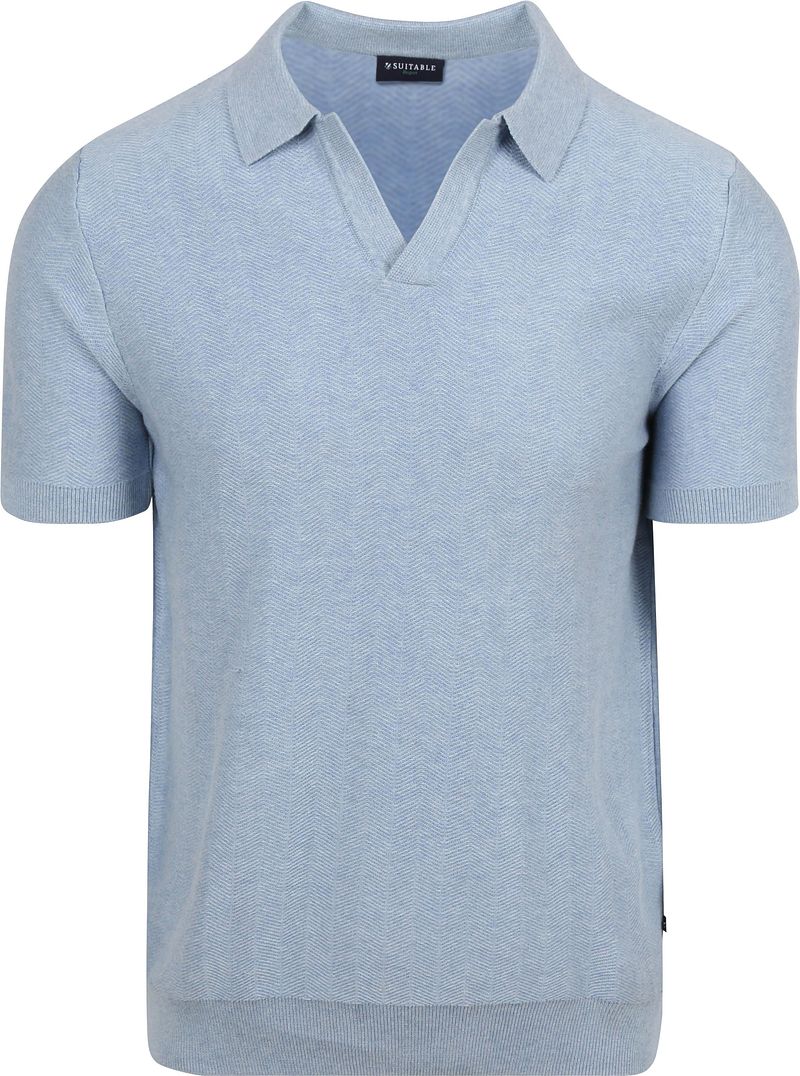 Suitable Knitted Poloshirt Riva Harring Hellblau - Größe L günstig online kaufen