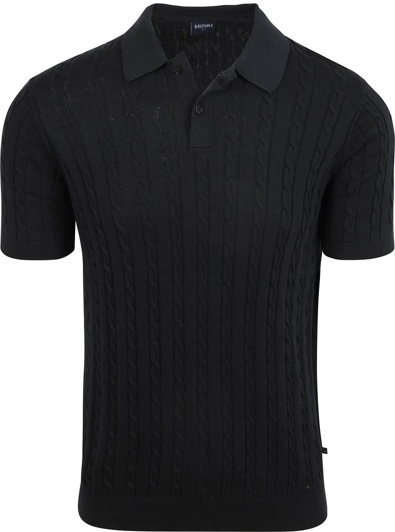 Suitable Respect Polo Knit Cable Navy
