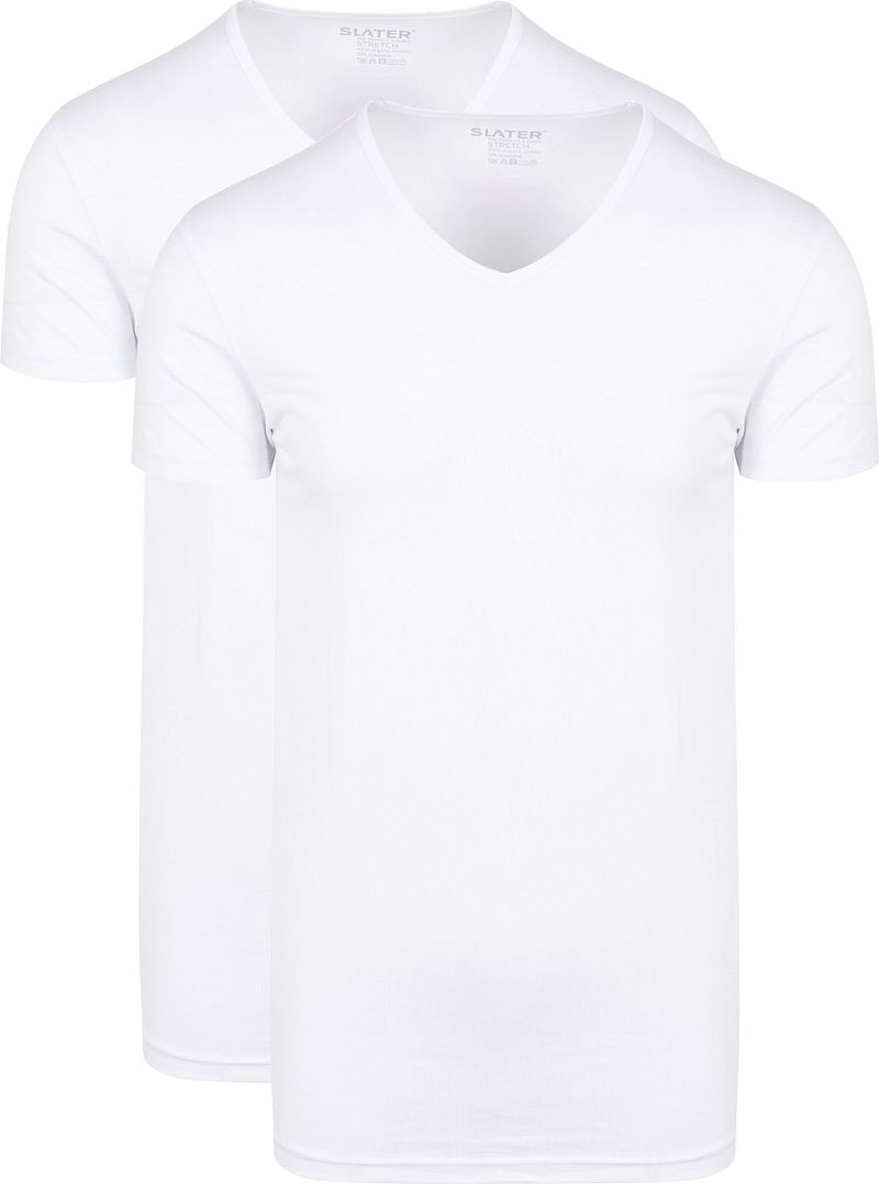 Slater 2er-Pack Stretch V-Ausschnitt T-shirt Weiß - Größe M