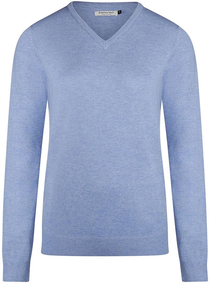 Steppin' Out Damen Pullover V-Ausschnitt Merinowolle Mid Blau - Größe L