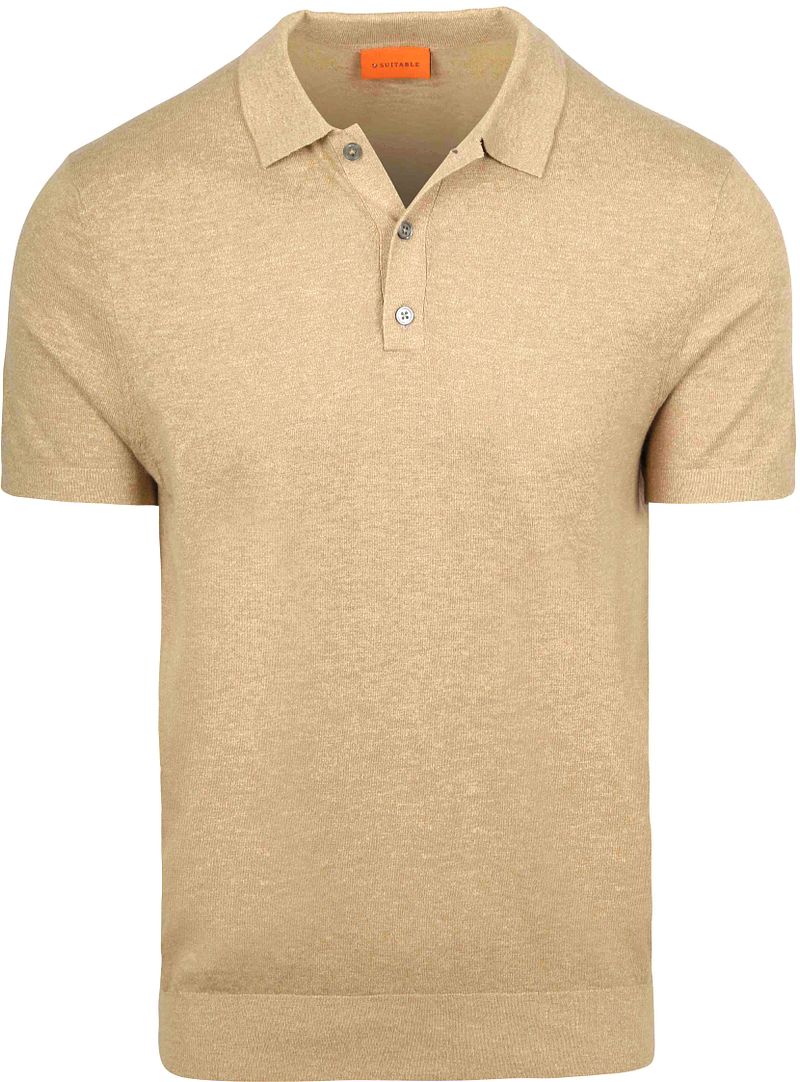 Suitable Gestricktes Poloshirt Baumwolle Leinen Beige - Größe XL