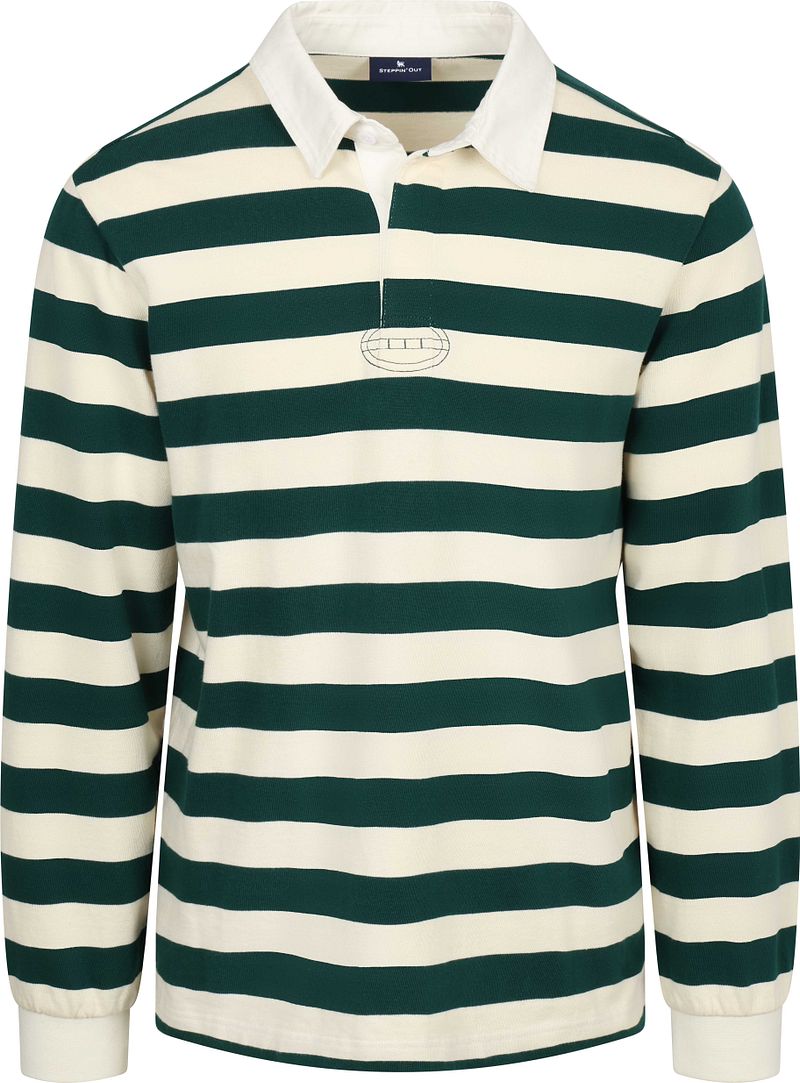 Steppin' Out Rugby Polo Streep Groen Ecru